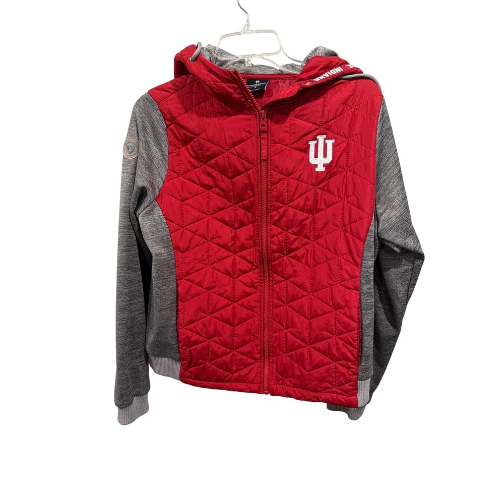 Colosseum Indiana University Hoodie Red Gray Quilted Full Zip IU Hoosiers Small
